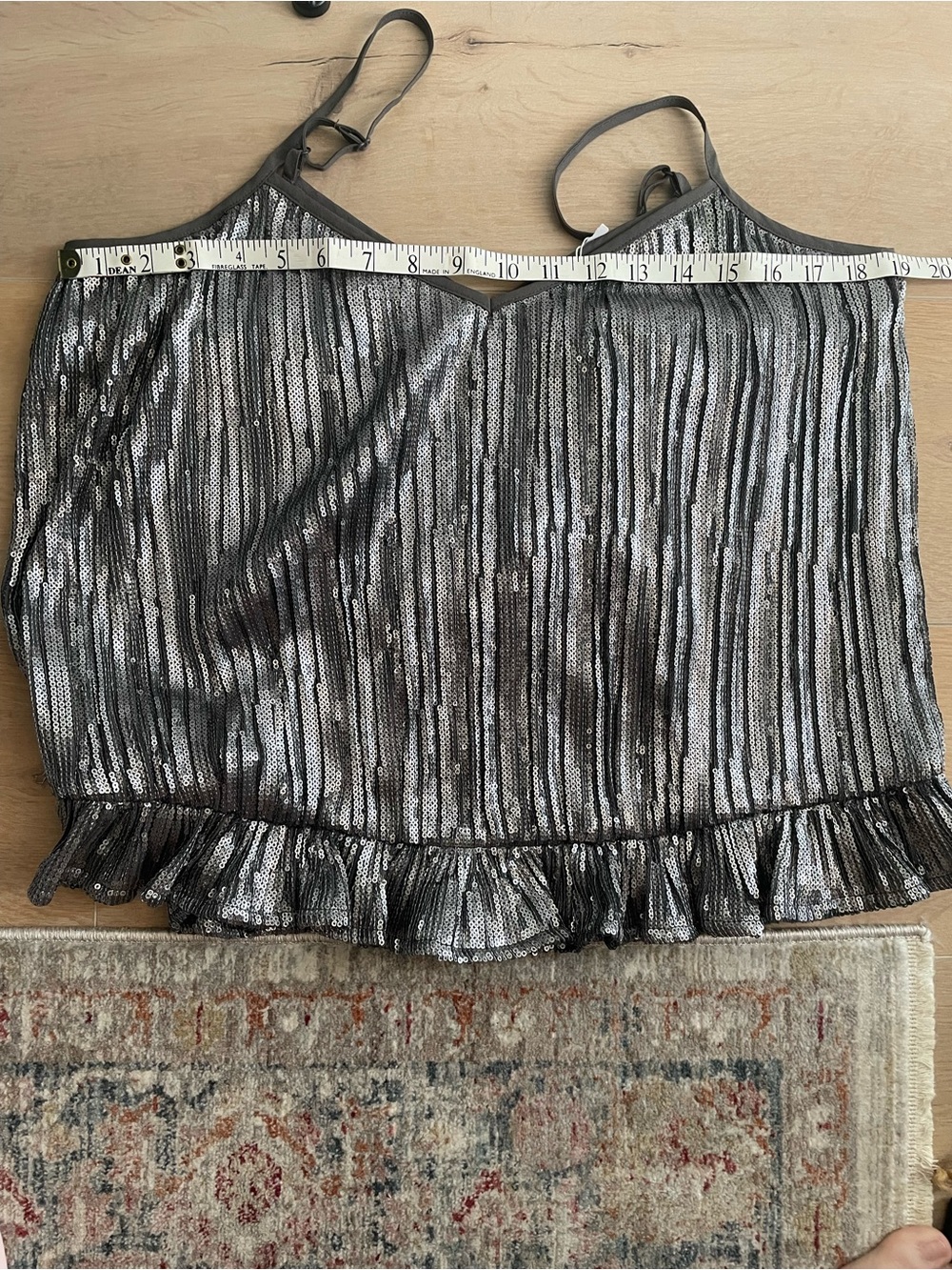 NWT ANTHROPOLOGIE Amelie Sequin Camisole - Gunmetal with Ruffled Hem - Picture 11 of 12